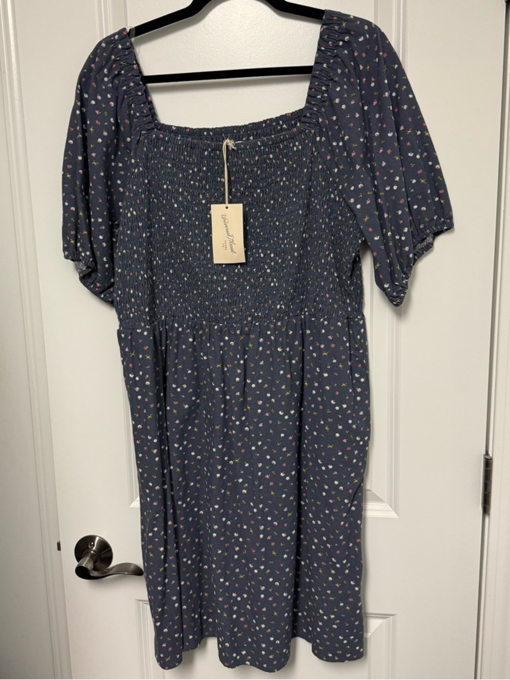 Universal Thread Navy Blue Floral Smocked Midi Dress